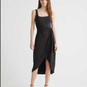 Quince Black Tencel Jersey Side Tie Midi Dress